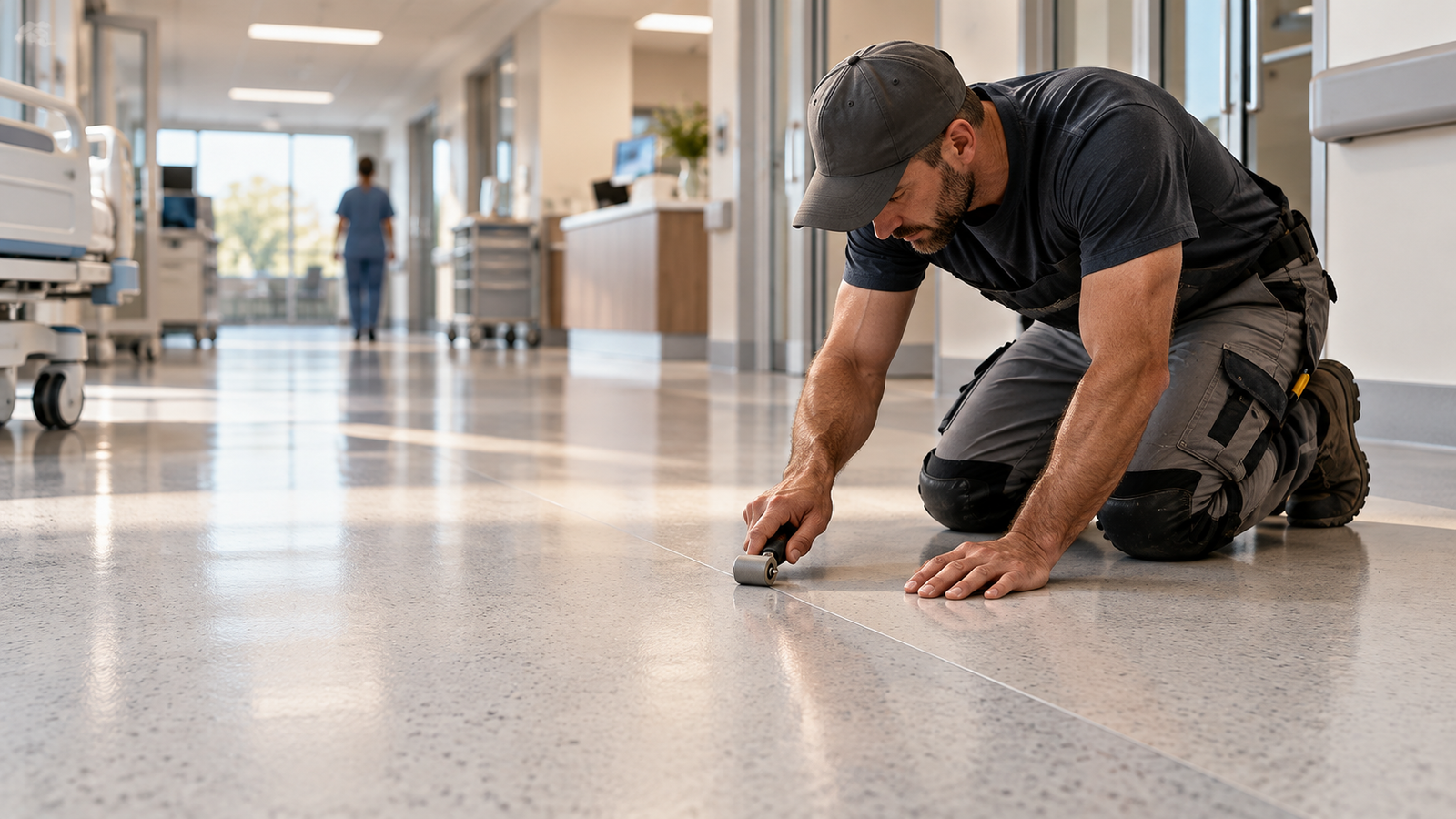 Reparatur eines PVC- oder Linoleumbodens im Flur